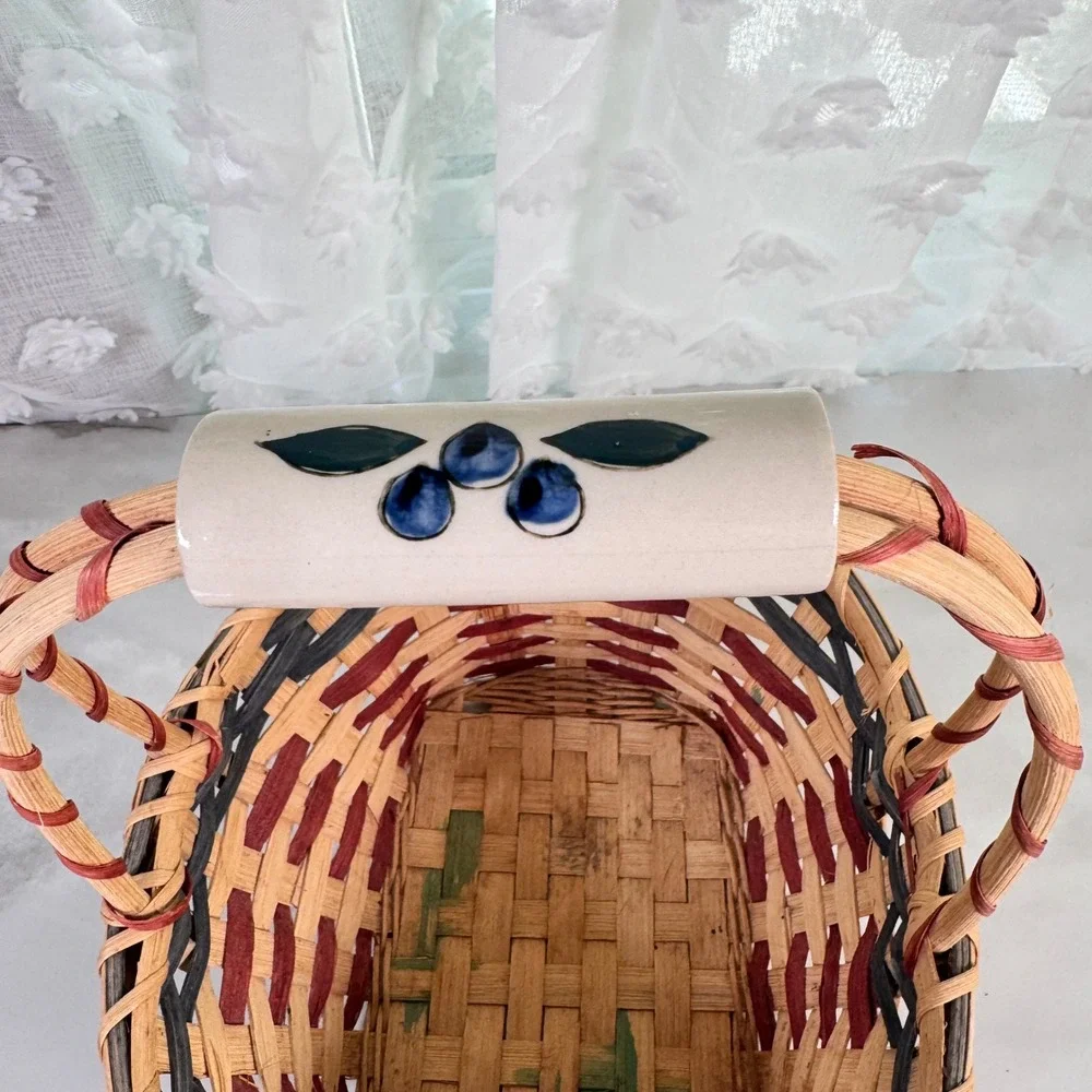American Flag Hand‎ Basket Ceramic Blueberry Painted Handle Patriotic July 4th